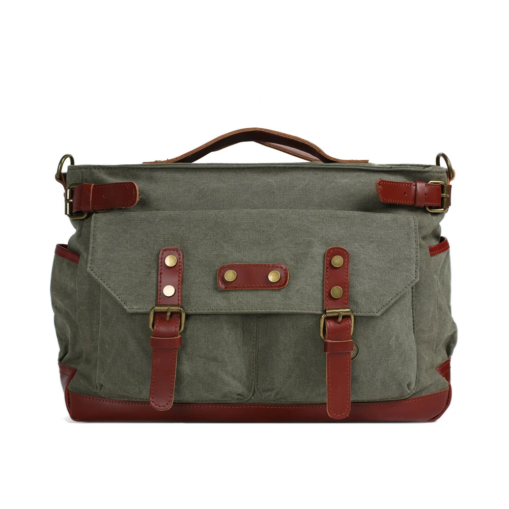 

ROCKCOW Canvas Leather Travel Bag, Waxed Canvas Laptop Bag Duffle Briefcase 1859
