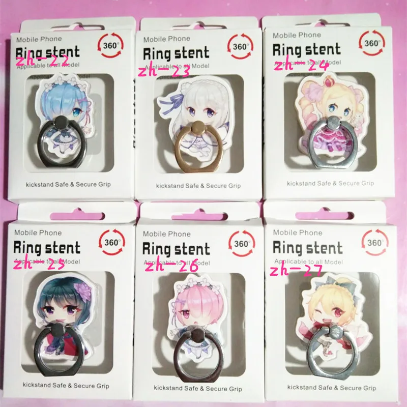 

6 Pcs/lot Anime Re: Life in a different world from zero Finger Ring Mobile Phone Stand Holder Acrylic 360 Degree Ring Stent Toy