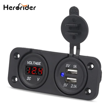 

DC 12V Waterproof Dual USB Port Power Socket LED Digital Display Voltmeter Panel Mount Car Motorcycle Charger Adapter