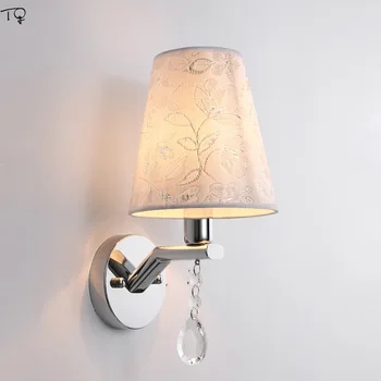 

LED Fabric Wall Lamp Crystal Bedroom Bedside Modern Concise Study Hotel Engineering Creative Hallway Wall Sconce Light Fixture