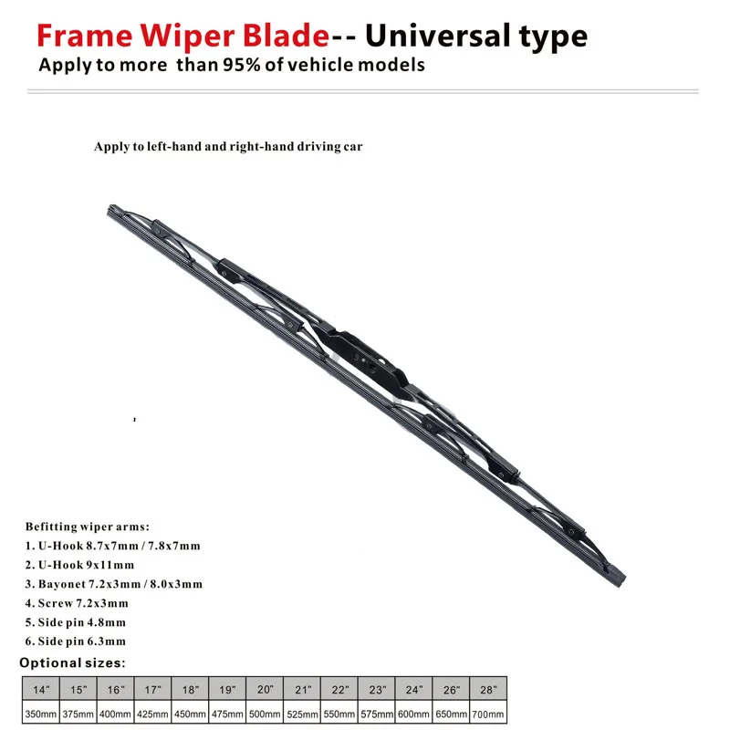 

Universal Windshield Wiper Blade Steel Frame Windscreen Natural Rubber