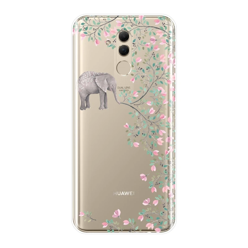 Чехол для телефона Huawei Mate 9 10 20 Lite мягкий силиконовый чехол со слоном и цветком