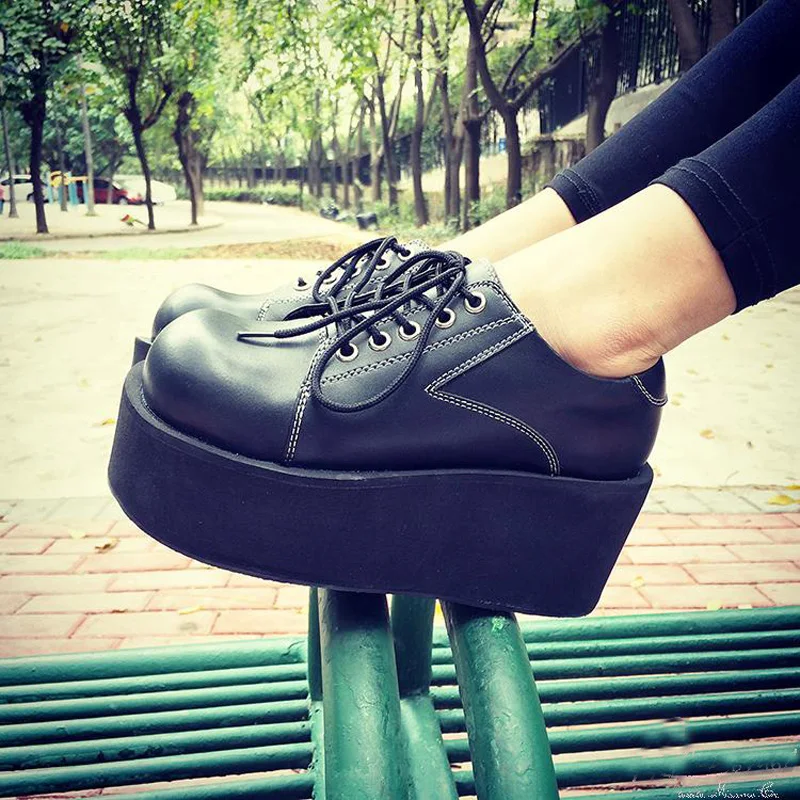 

QWEDF Women Flats Platform Shoes Ladies Creepers Footwear Spring New Fashion Brand Punk Flat Lace-up Black Womens Korean AC-130