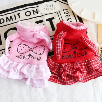 

Grid Bow Rabbit Pet Dog Clothes Winter Warm Jacket Coat Cat Dress Bow Dog Tutu Dress Pet Dress Clothing Chihuahua Teddy Small