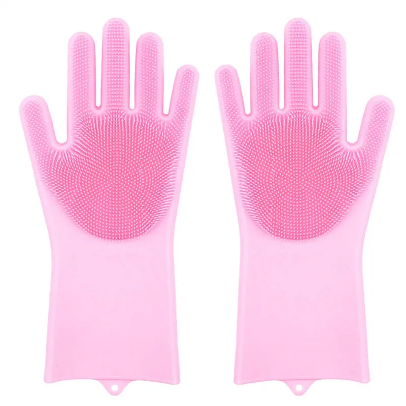 Магия силиконовые скруббер резиновые перчатки для уборки Кухня аксессуары для мытья посуды очистки перчатки, инструменты для чистки автомобиля щетка для домашних животных - Цвет: pink