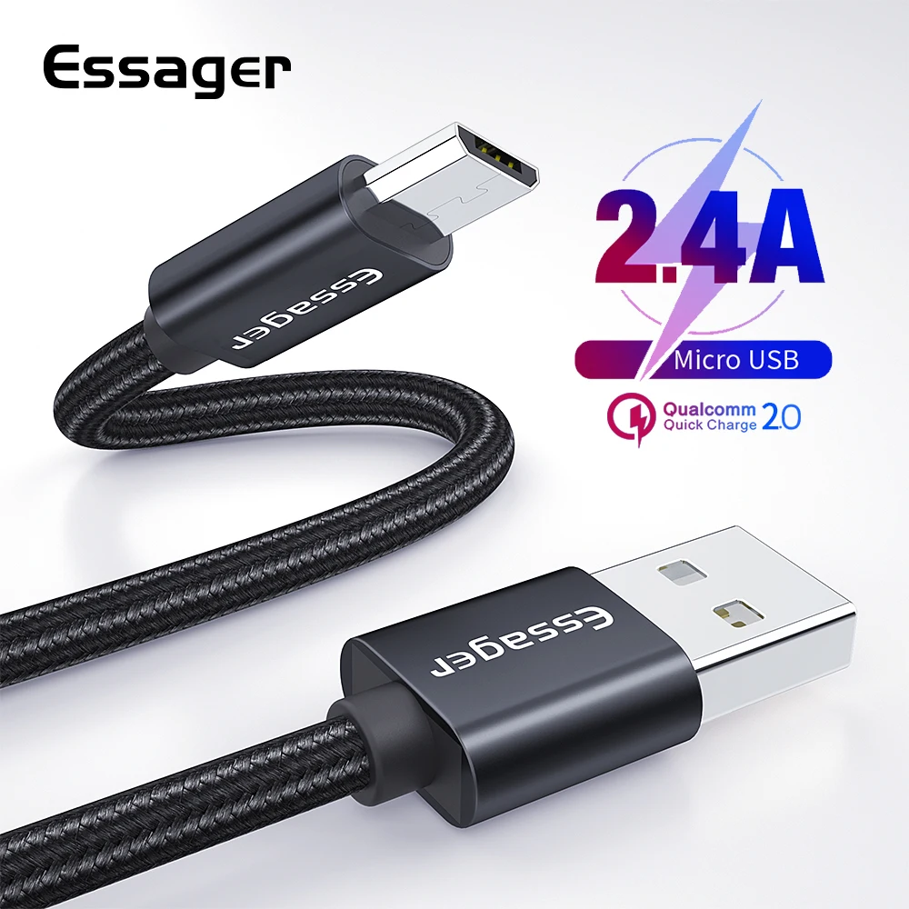 Essager микро USB кабель 2.4A Быстрый зарядный кабель для зарядного устройства провод для Samsung Xiaomi huawei LG htc 2 м микро USB для синхронизации данных и телефонный кабель