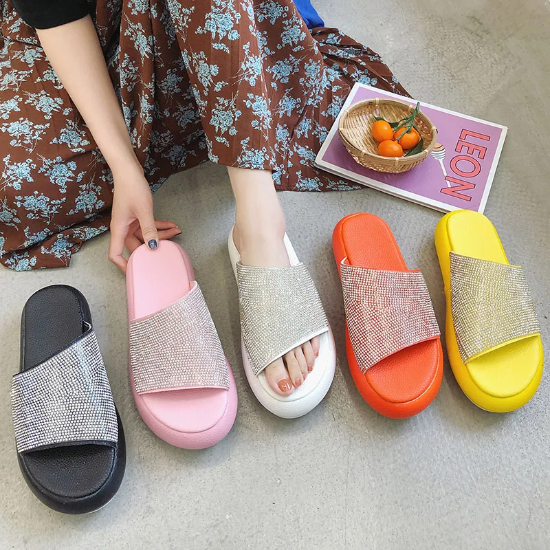 

Shoes Without Heel Mixed Colors Slippers Women Summer Low Slides Ladies Flip Flops Platform On A Wedge Flat Sliders Flip-flops