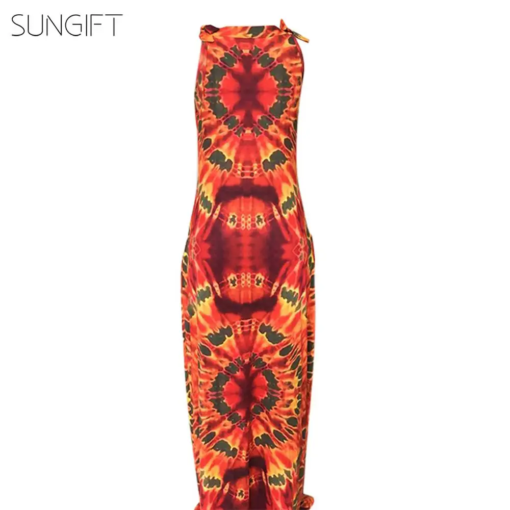 SUNGIFT, женское платье в африканском стиле, африканская Дашики, принт в африканском стиле, разноцветные, без рукавов, с завязками на плечах, макси платья, летние платья