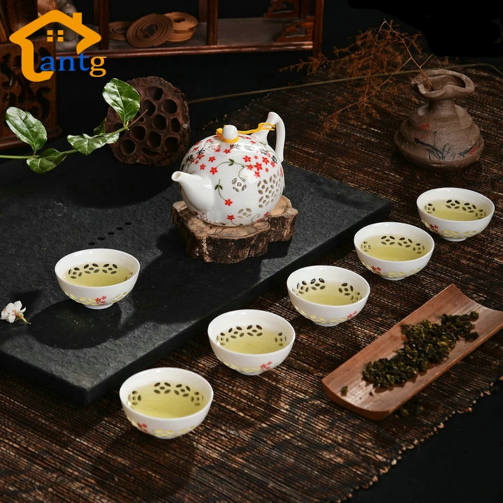 s Exquisite Tea Service,Drinkware 7pcs Bone China Tea Set Ceramic KungFu Teapots & Cups ,Black Ware High Quality