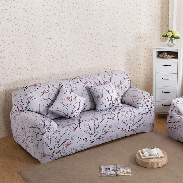 Plum Blossom Printed Sofa Cover Spandex Stretch Couch Elastic Plum Blossom Printed Sofa Cover Spandex Stretch Couch Elastic Corner Furniture Protector Slipcover For