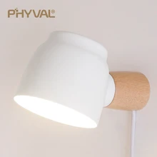 Duvar lambası okuma lambası 360 ° dönebilen anahtarı ile örgülü tel plug buzlu demir lamba gölge katı ahşap lamba direği E14 lambası kafa