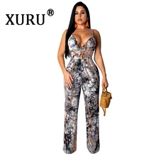 XURU summer hot digital print jumpsuit sexy strap V-neck jumpsuit fashion women's casual jumpsuit XURU summer hot digital print jumpsuit sexy strap V-neck jumpsuit fashion women's casual jumpsuit
