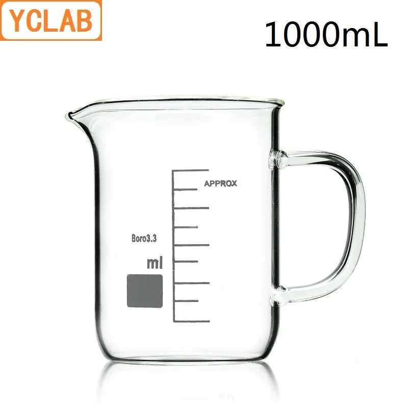 Yclab 1000ml Beaker Low Form Borosilicate 3 3 Glass 1l With Graduation Handle Spout Measuring Cup Laboratory Chemistry Equipment Beaker Aliexpress