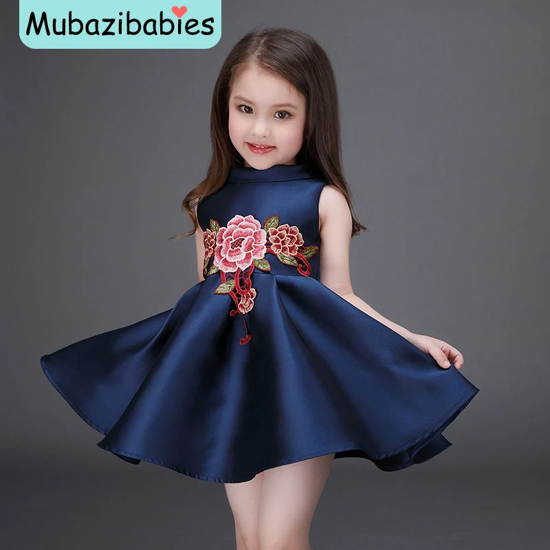 

2016 Spring and Summer Girls Dress Chinese style Flower Embroidered Princess Dress Baby Party Frocks Designs Boutique Clothing