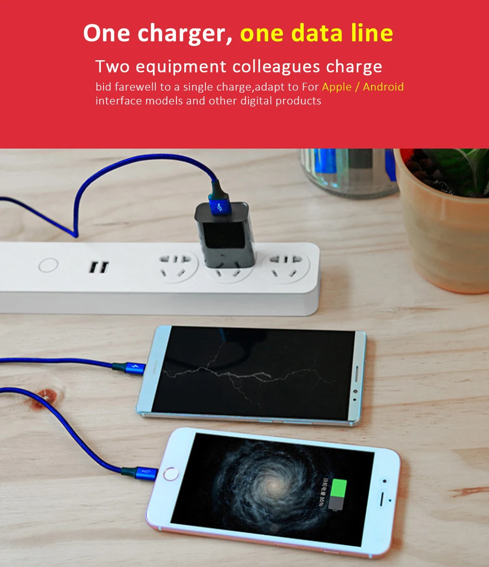 NOHON 2 IN 1 Fast Micro USB Type-C Lighting Nylon Charging Cable For Iphone Samsung Galaxy Universal Phone Quick Charger Cables (3)
