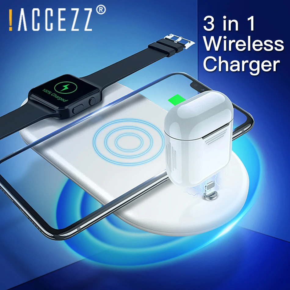 

!ACCEZZ QI Fast Wireless Charging For iphone 8 Plus X For AirPods For Apple Watch iWatch10W 7.5 3 in 1 Universal Phone Charger