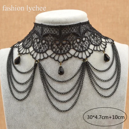 Модное колье lychee в готическом стиле стимпанк, черный цветок, Кружевное колье, бижутерия, модное ожерелье для женщин и девушек - Окраска металла: Type A