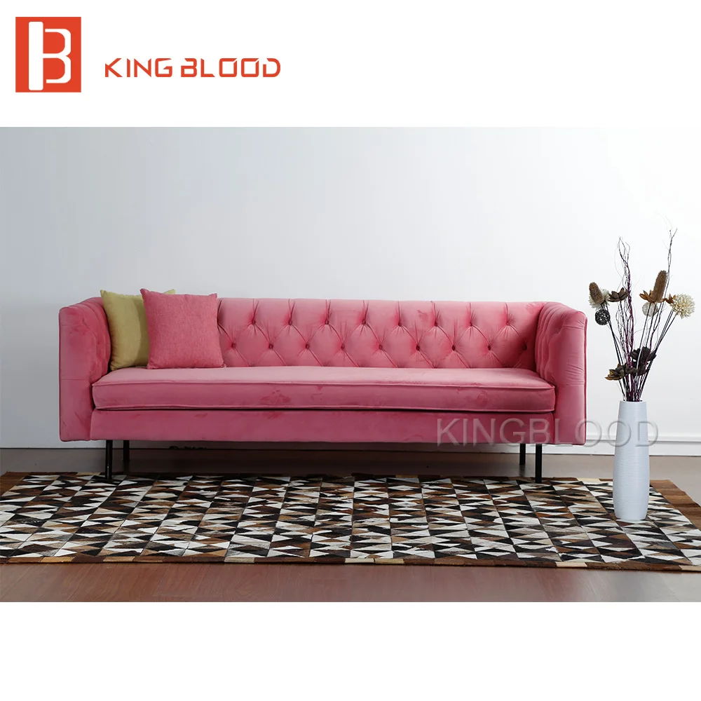 Modern Pernikahan Pink Kain Beludru 3 Kursi Sofa Ruang Tamu Sofa