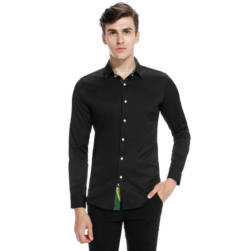 Autumn new Men Shirt Male Long Sleeve Shirts Casual Solid Color Business Slim Fit Black/white Man Dress Shirts Europe size 3XL