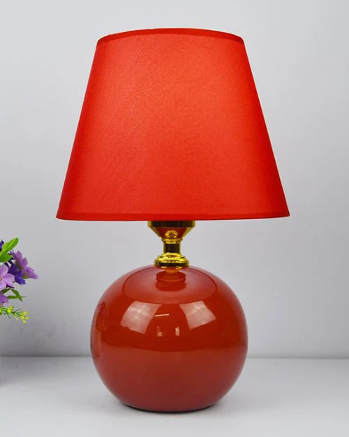 WOERFU 2 шт Керамическая Настольная лампа E27 прикроватная лампа для спальни современная декоративная настольная лампа из ткани - Цвет абажура: Red