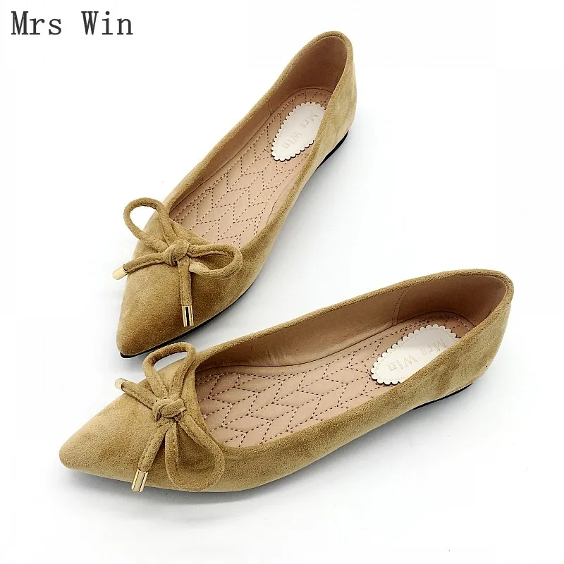 

Elegant Spring Plus Size Flats Flock Bowtie Women's Flats Pointed Toe Comfortable Lady Woman Flat Shoes Ladies Single Shoes