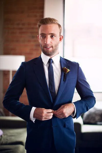 984 Custom Made Classic Blue Casual Fashion Men Suits Groom Dress Tuxedo Wedding Suits (Jacket+Pants)