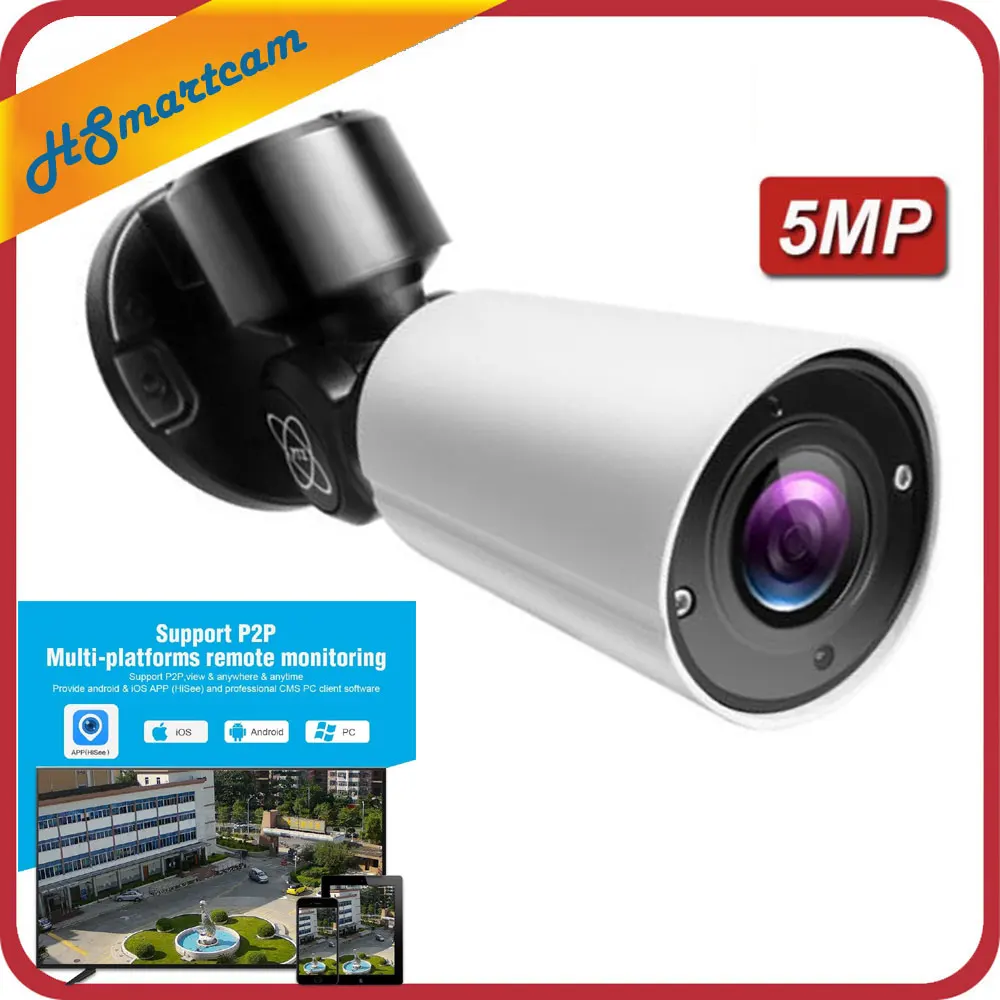 

5MP IP Security Bullet PTZ Camera H.265/H.264 4X optical zoom IR 50M onvif P2P Network cctv security Camera with 12V2A DC Power