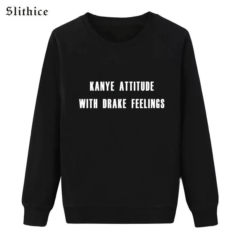 Slithice черные толстовки Женская одежда с длинным рукавом Kanye отношение с тормозом чувства Письмо печати дамы Пуловеры для женщин Толстовки