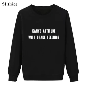 

Slithice Black Sweatshirts Women Clothes Long Sleeve KANYE ATTITUDE WITH BRAKE FEELINGS Letter Print Ladies Pullovers Hoodies
