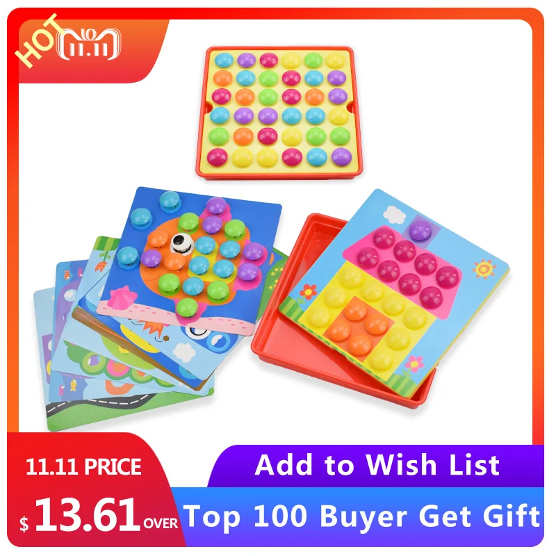 

Huanger Baby 3D Mushroom Nail Art Button Puzzles Toys for Children Educational Game Composite Picture Interaction Diy toys