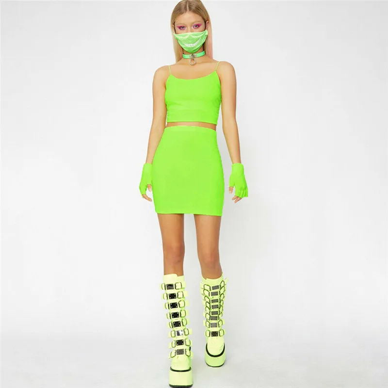 

Women Sexy 2 Piece matching Skinny Set Bodycon Dress strap Camis Crop Top and Skirt Set Solid Strap Women set 2 colors