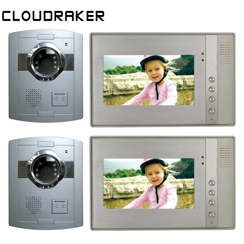 

CLOUDRAKER 7'' Video Doorbell Intercom System 2x Metal Texture Monitor with 2x Wired Door Phone Camera Video Intercom