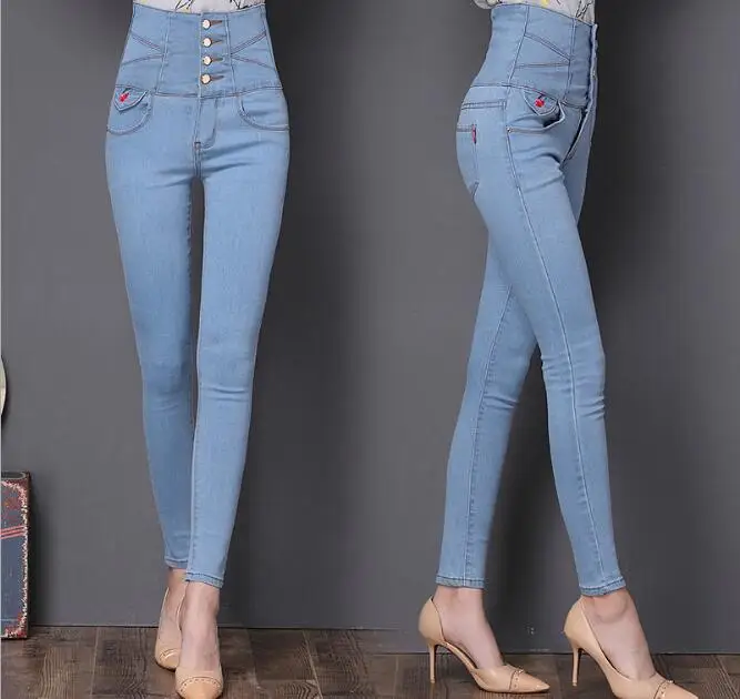 Джинсы для женщин синие джинсы с высокой талией женские эластичные большого размера растягивающиеся женские джинсы потертые джинсы узкие брюки