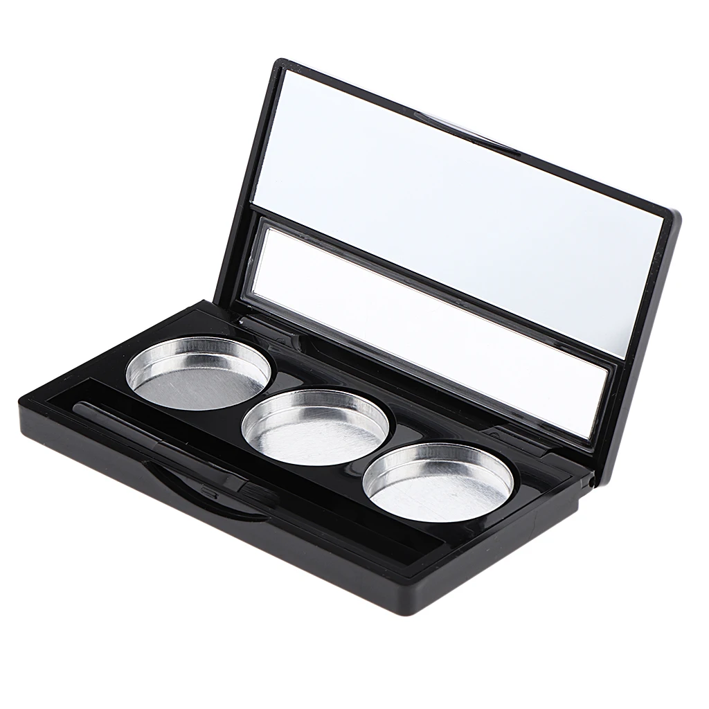 

Black Empty Makeup Eyeshadow Palette with Mirror and Brush Pressed Powder Container Concealer Case with 3 Round Aluminum Pans