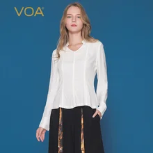 VOA женская футболка с v-образным вырезом, Весна, шелковая одежда, женские рубашки с длинным рукавом, женские топы, большие размеры, офисные футболки, blusas B820