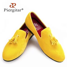 Piergitar New men velvet shoe with velvet tassel Party and Wedding men dress shoes British style men loafers fashion men’s flats