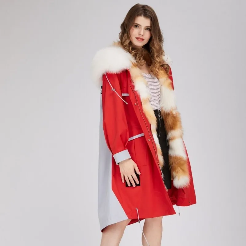 D'extérieur Capuche Décontracté Renard Zippée 2019 De Dames Pardessus Nouvelle Red À Luxe Doublure Poche Longue Marque Lapin Col Femme Veste Vêtements Fourrure Chaud En aAqUwn7O