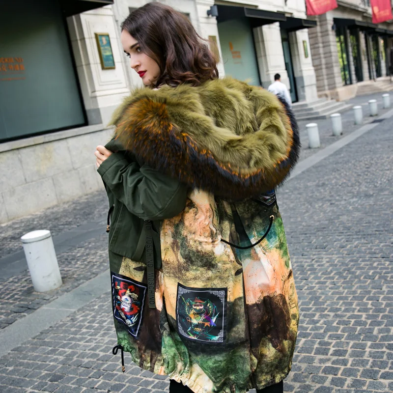 Top Quality Raccoon Fur Collar Hooded Down Coat 2017 Winter New Fashion Womens Thick Warm Down Jacket and Coat