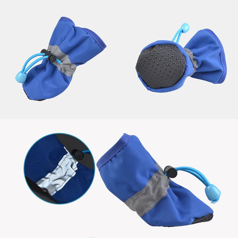 4pcs Waterproof Dog Anti-slip Shoes Pet Adjustable Reflective Rain Boots Puppy Paw Protector Spring Summer Comfortable Footwear