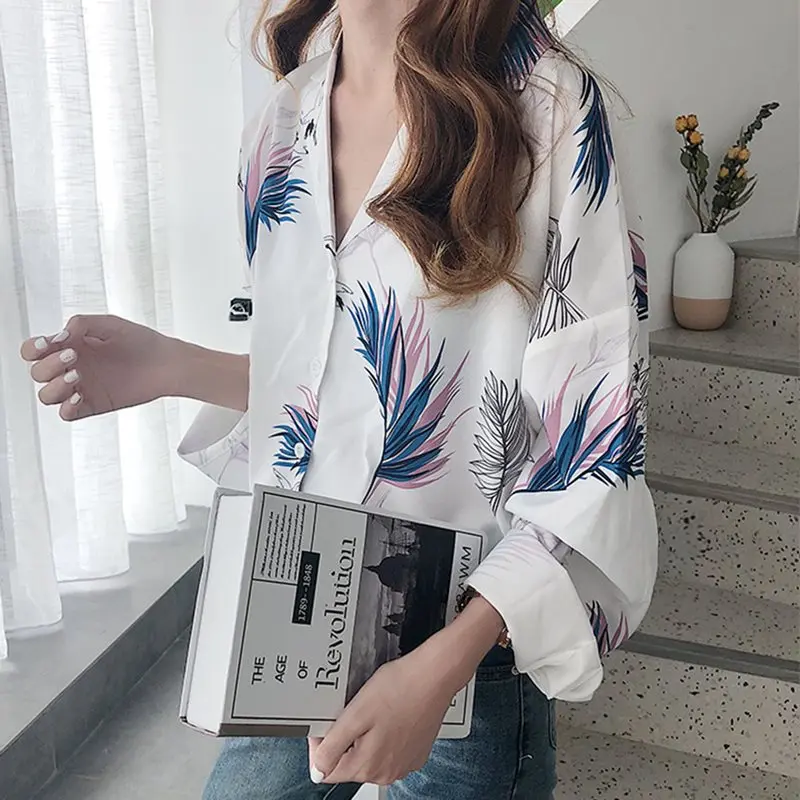 

Vintage Chic Print White Shirt Women Autumn Long Sleeve Blouse Japanese Fashion Tops Oversize Shirts Pink School Office Blouses