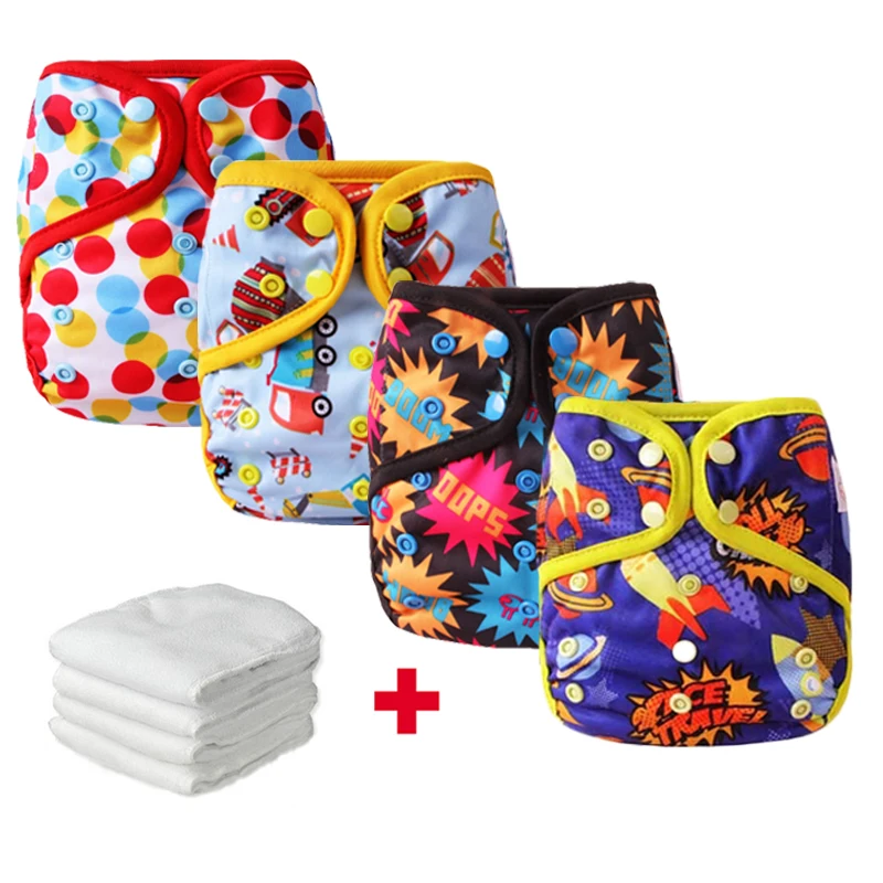 4 шт. Детские водонепроницаемые подгузники с вставками|washable nappies|baby nappiescover happy flute |
