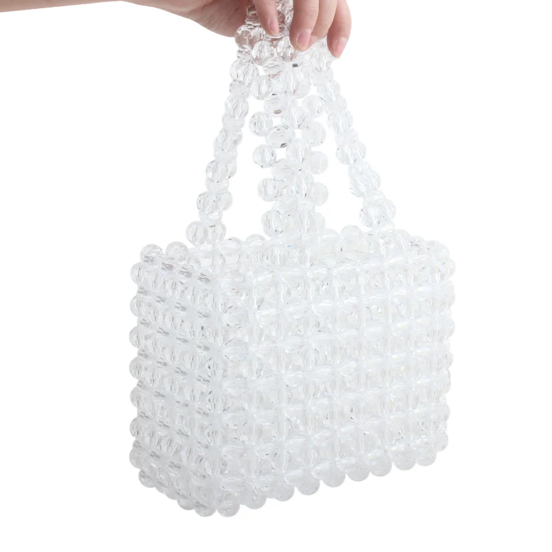 

bags for Women 2019 Beaded Bag Transparent Acrylic Tote Bags Handmade Weave Crystal Pearl Bags for wedding party wallet pouch