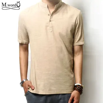 

Mwxsd high quality Summer Mens linen Shirt Casual loose Men Dress Short-Sleeve Shirts plus size 3xl