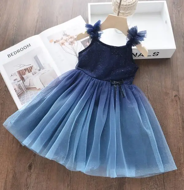 Retail Summer Blingbling Mesh Sling Dresses For Kids Baby Princess Sweet Pink Blue Dress 2-7T | Детская одежда и обувь