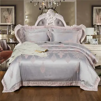 

IvaRose Silk Cotton Bedlinen Queen King Size Bedding Sets Jacquard duvet cover+flat sheet+pillowcases 4/6pcs