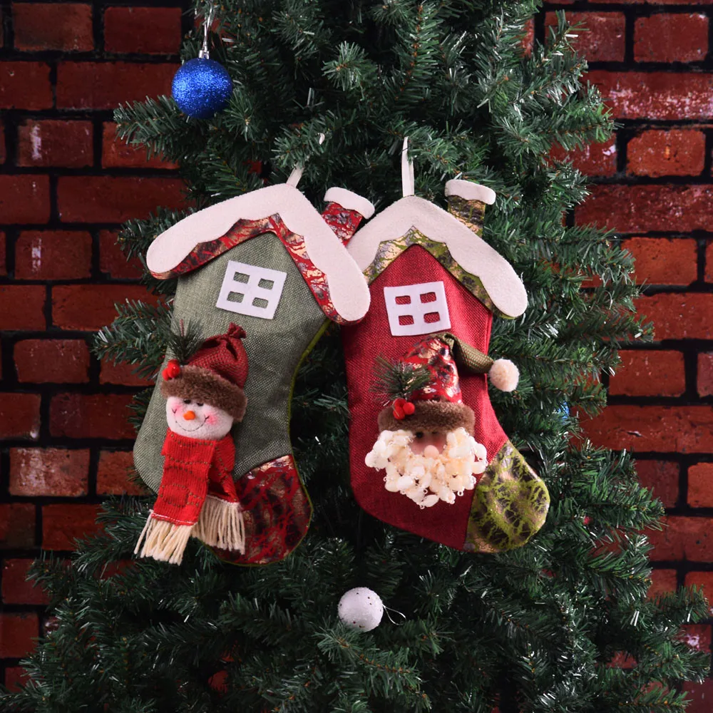 

Xmas Tree Hanging ornaments Merry Christmas decoration for home Christmas Stocking Mini Sock Santa Claus Candy Gift Bag