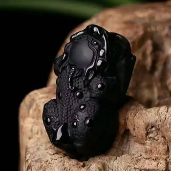 

Free shipping Natural frosted obsidian lucky golden cicada and the mythical wild animal necklace pendant with rope