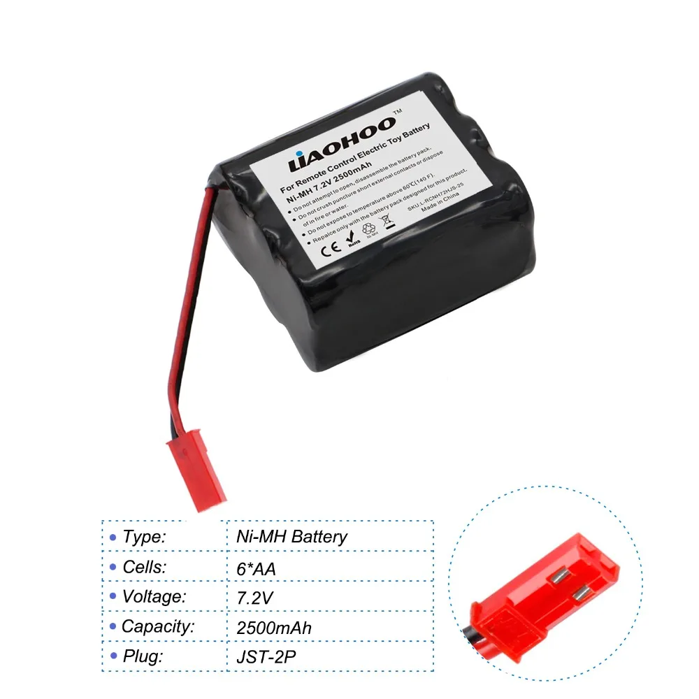 LiaoHOO 7.2V 2500mAh NiMH Rechargeable AA Battery with JST 2P Plug for Huanqi 951 958 RC Boat and Remote Control Car | Электроника