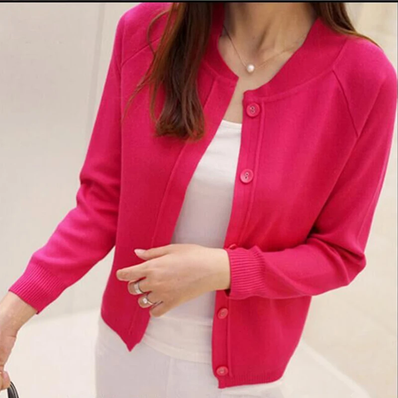 

LHZSYY 2019 Women's Spring Autumn Cardigan Long Sleeve O-Neck Short Design Solid Color All Match Knitted Cashmere Blend Sweater