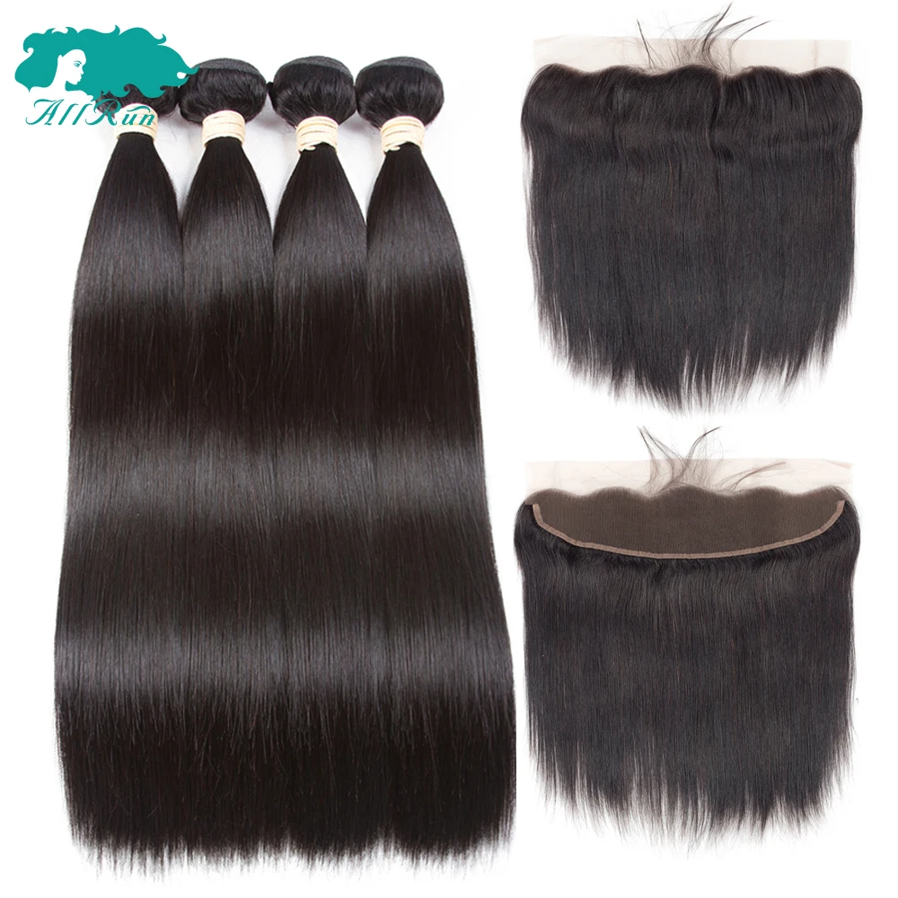 Allrun 2/3 Bundles With Frontal Brazilian Straight Human Hair Weave Bundles With Closure Lace Frontal Non Remy Hair Extension Allrun 2/3 Bundles With Frontal Brazilian Straight Human Hair Weave Bundles With Closure Lace Frontal Non Remy Hair Extension